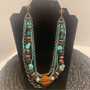 Multicolor Beaded turquoise Necklace w/ceramic stone